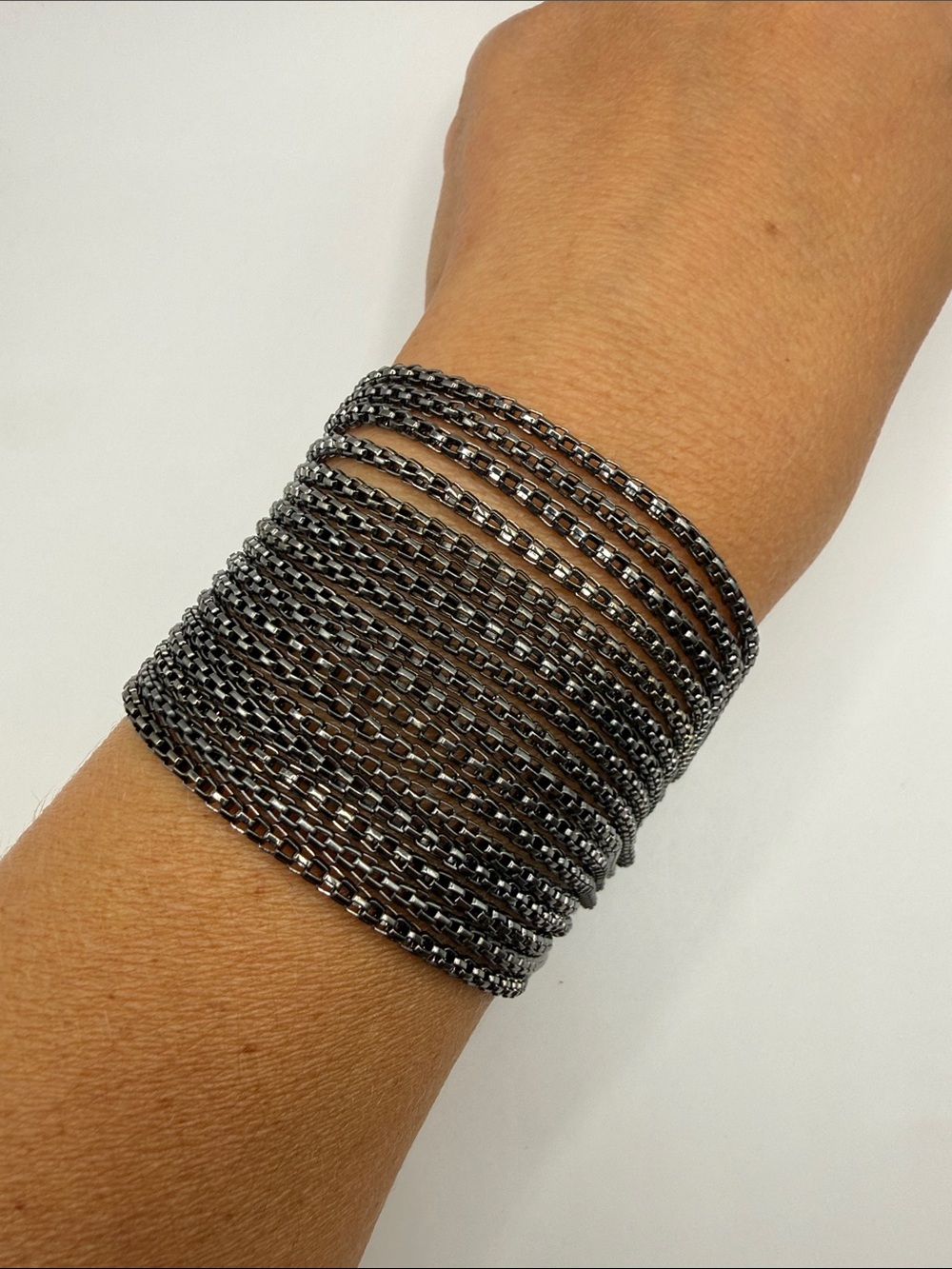 Vintage Express Dark Gray Multi Layered Large Bangle Chain Cuff Bracelet
